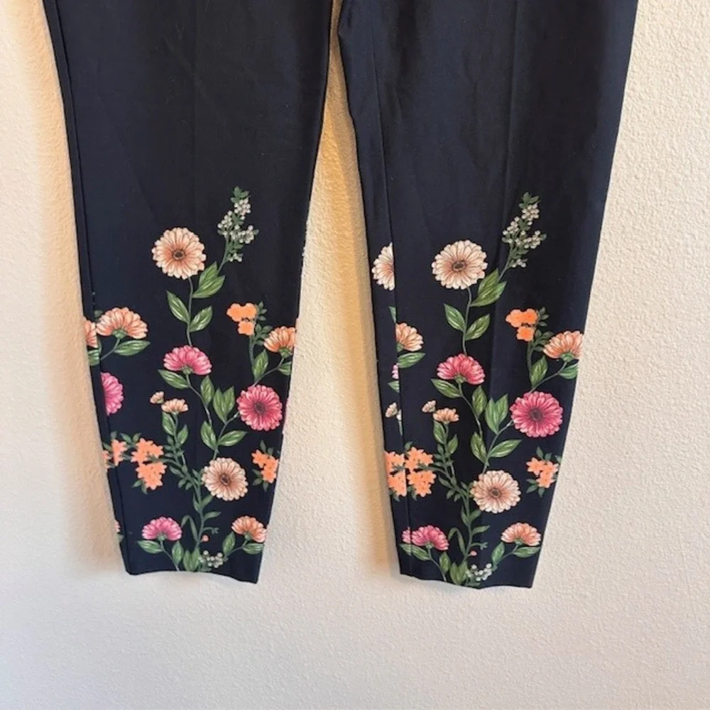 NWT Alfani Women's Black Floral Print Skinny Leg‎ Dress Pants Stretch 16 $74